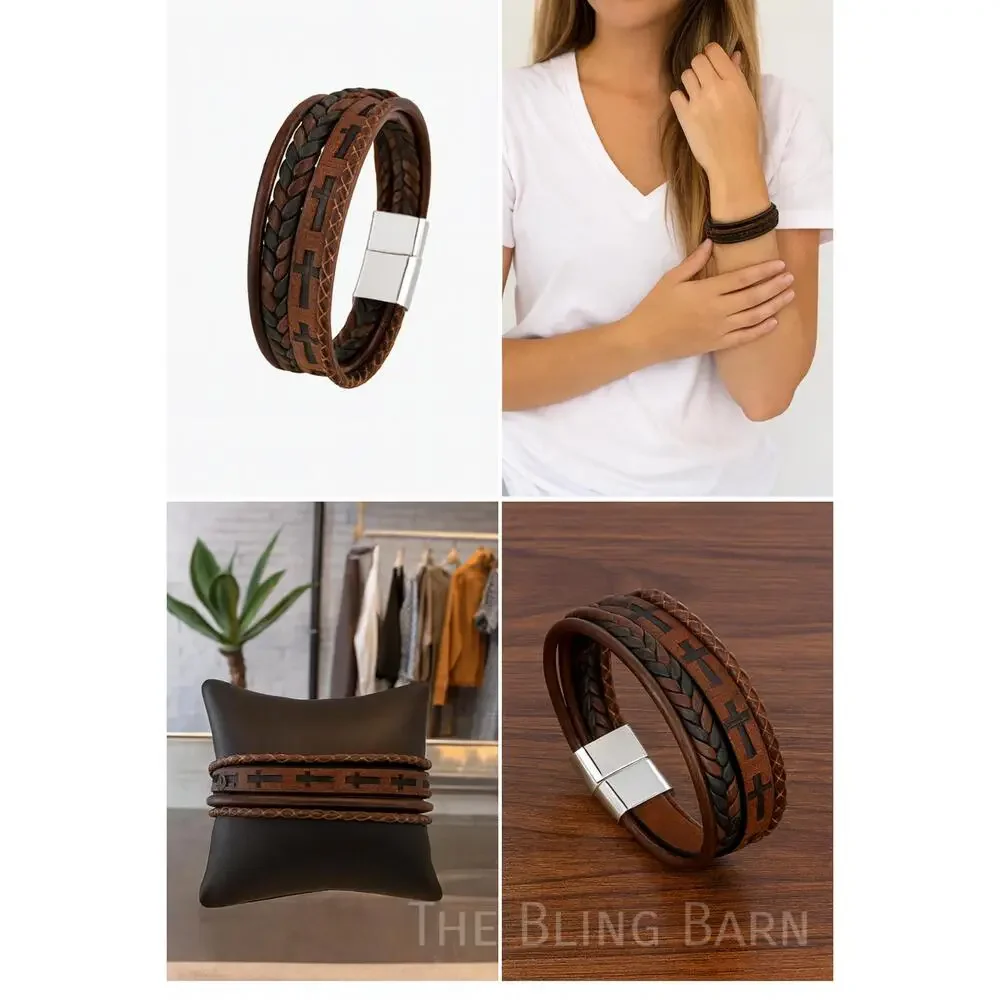 Crossroads Leather Wrap Bracelet – Rustic Faith Braided Leather Bracelet for Me
